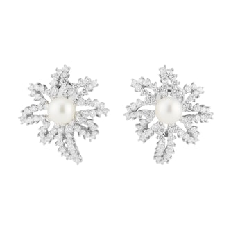 Pre-Owned Tiffany & Co Platinum 4.42ct Diamond & Pearl Earrings Pre-Owned Tiffany & Co Platinum 4.42ct Diamond & Pearl Earrings