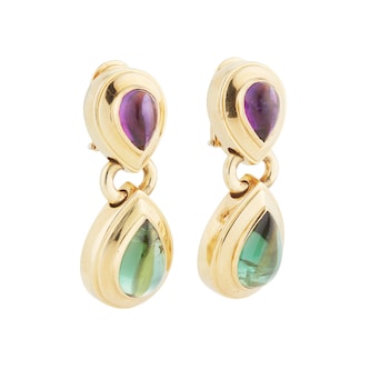 Pre-Owned Tiffany & Co 18ct Yellow Gold 13.80ct Amethyst Purple, Tourmaline Green & Diamonds Earrings Pre-Owned Tiffany & Co 18ct Yellow Gold 13.80ct Amethyst Purple, Tourmaline Green & Diamonds Earrings