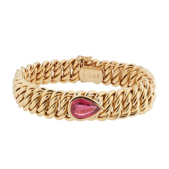 Pre-Owned Tiffany & Co 18ct Yellow Gold Paloma Picasso Rubellite Tourmaline 7.00ct Diamond Bracelet - Size 8.5 Pre-Owned Tiffany & Co 18ct Yellow Gold Paloma Picasso Rubellite Tourmaline 7.00ct Diamond Bracelet - Size 8.5