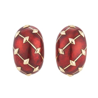 Pre-Owned Tiffany & Co 18ct Yellow Gold Schlumberger Enamel Red Earrings Pre-Owned Tiffany & Co 18ct Yellow Gold Schlumberger Enamel Red Earrings