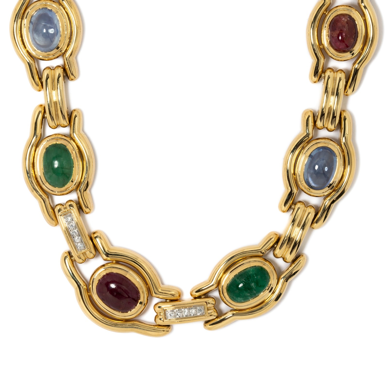 Vintage And Estate Jewelry Vintage Platinum & 18K Yellow Gold David Webb Diamond & Multi-Color Stone Necklace