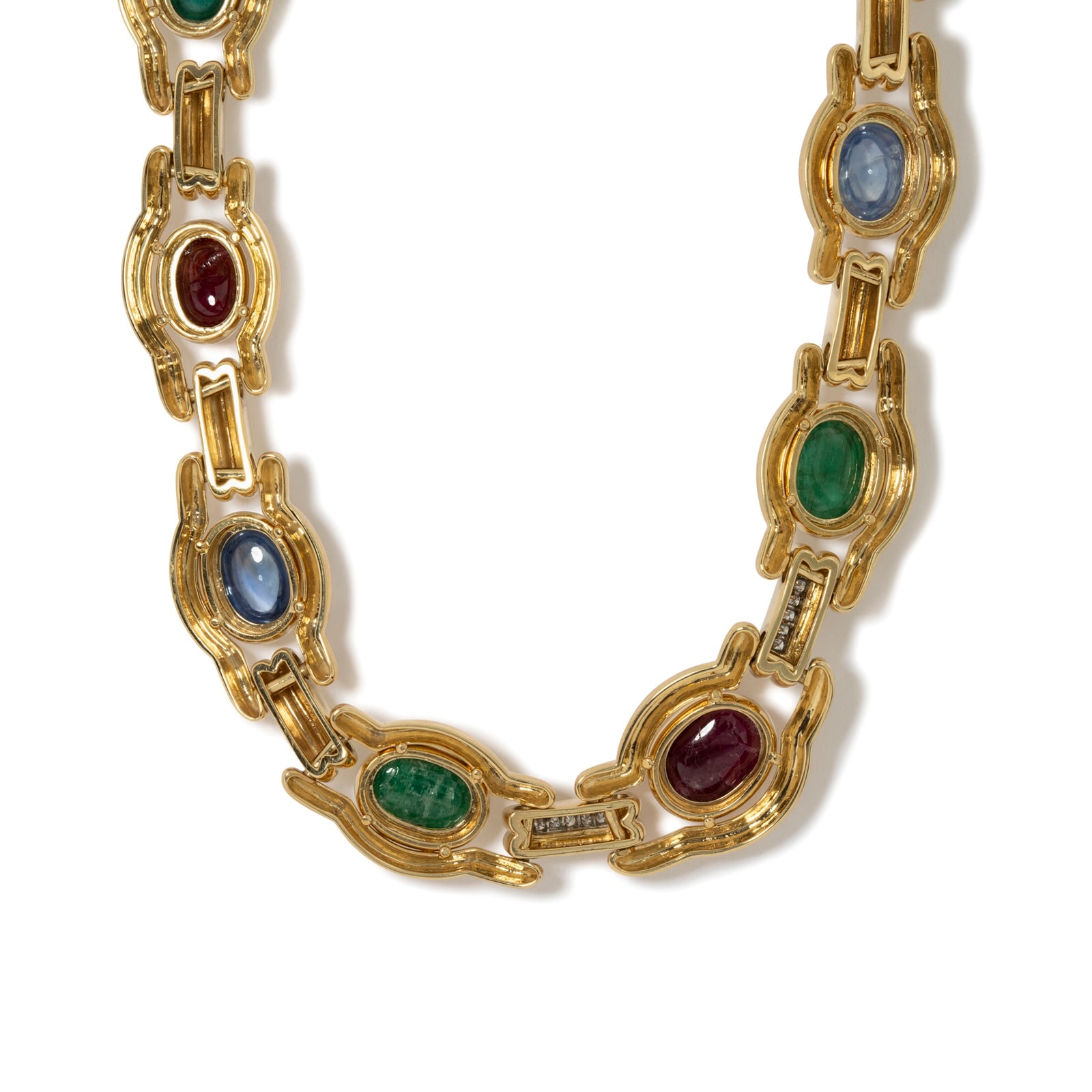 Vintage And Estate Jewelry Vintage Platinum & 18K Yellow Gold David Webb Diamond & Multi-Color Stone Necklace