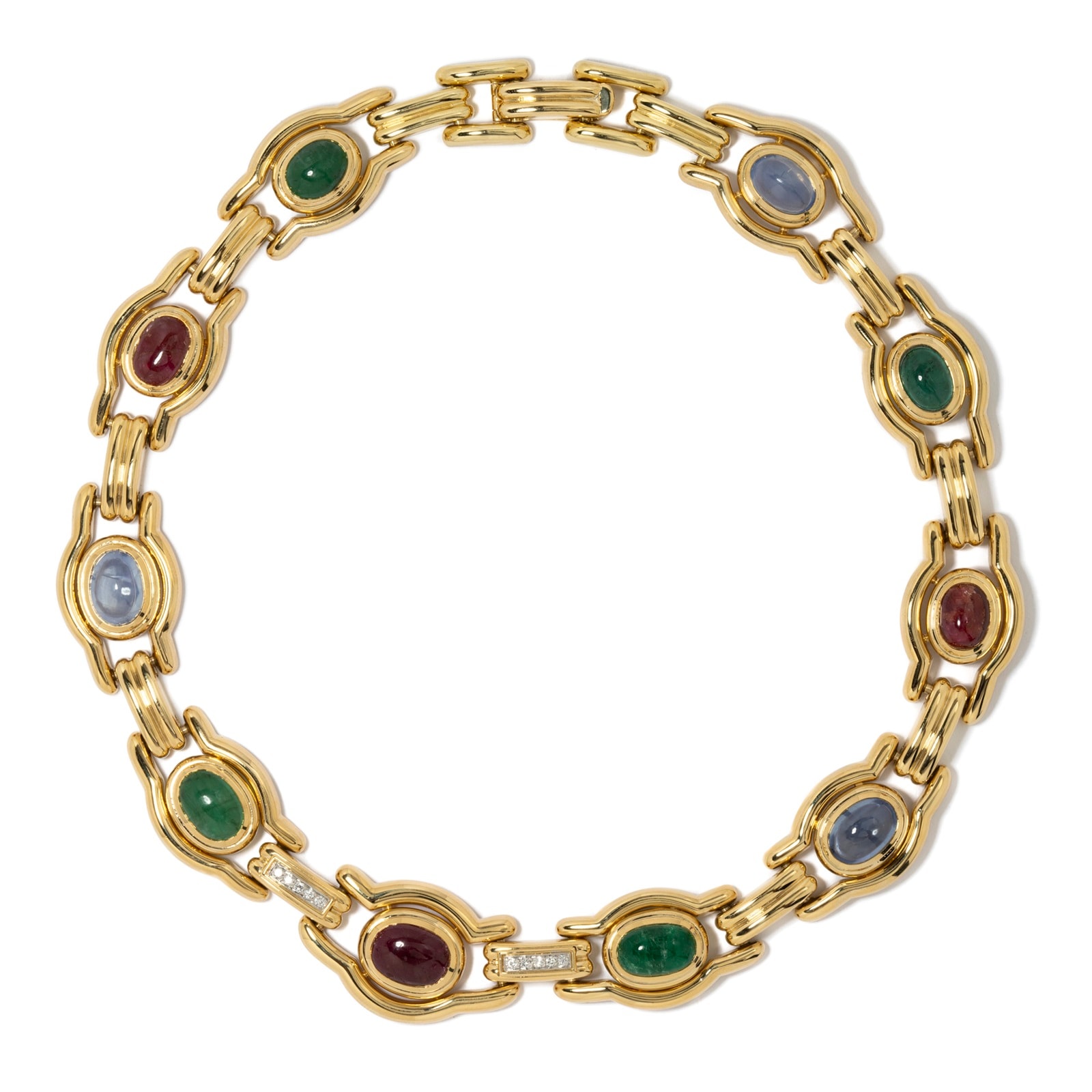 Vintage And Estate Jewelry Vintage Platinum & 18K Yellow Gold David Webb Diamond & Multi-Color Stone Necklace