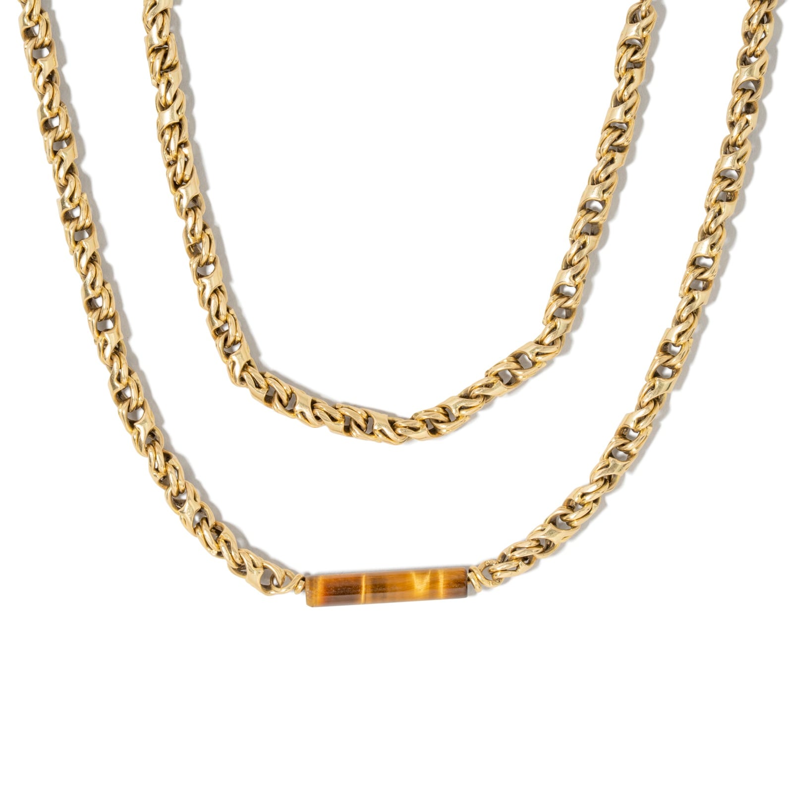Vintage And Estate Jewelry Vintage 18K Yellow Gold Piaget Tiger Eye Necklace