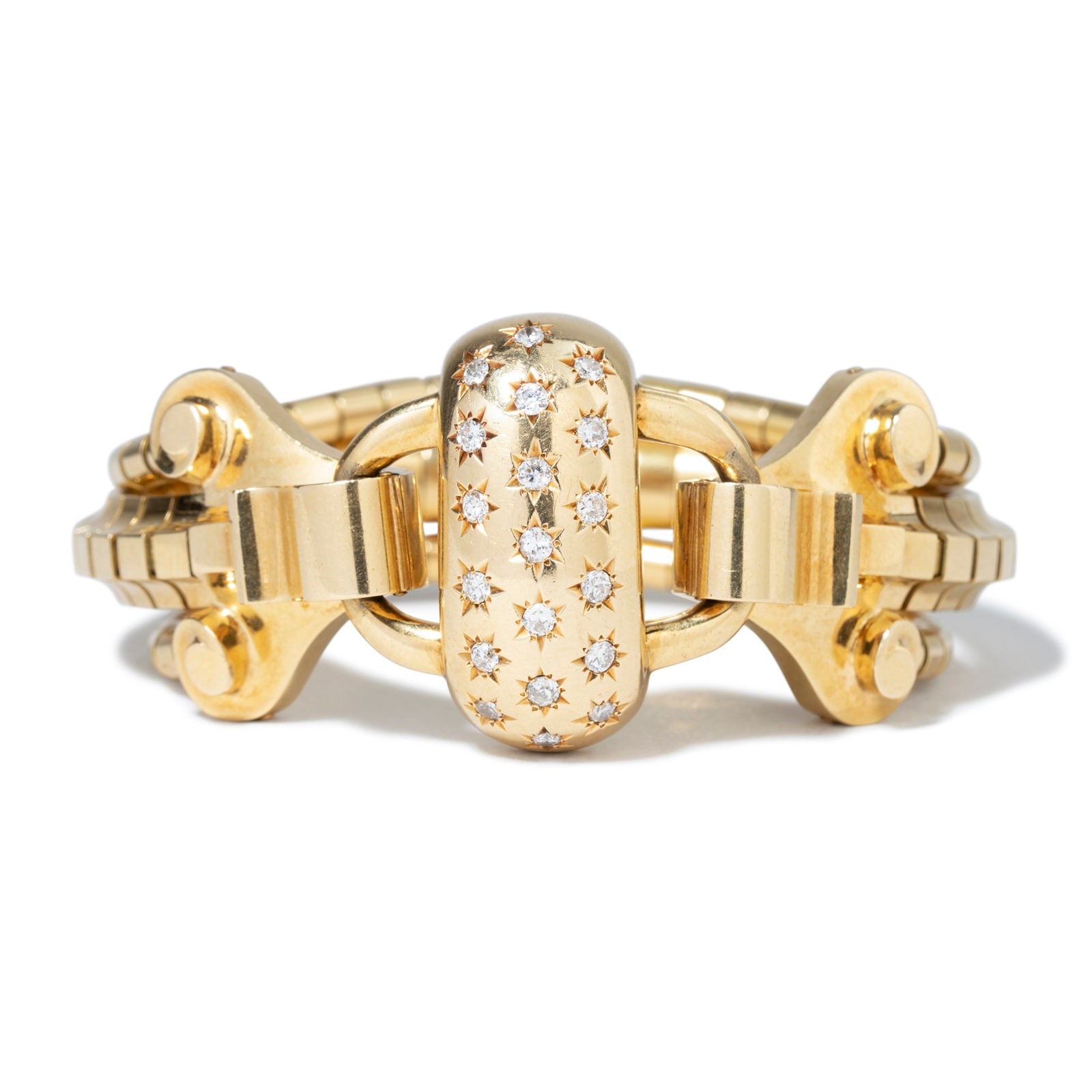 Vintage And Estate Jewelry Vintage 1940's 18K Yellow Gold 1.20cttw Diamond Boucheron Old Euro Bracelet