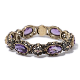 Vintage And Estate Jewelry 18K Yellow Gold & Silver Buccellati Amethyst Bracelet