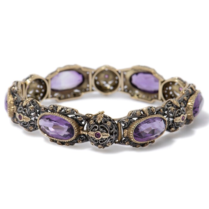 Vintage And Estate Jewelry 18K Yellow Gold & Silver Buccellati Amethyst Bracelet