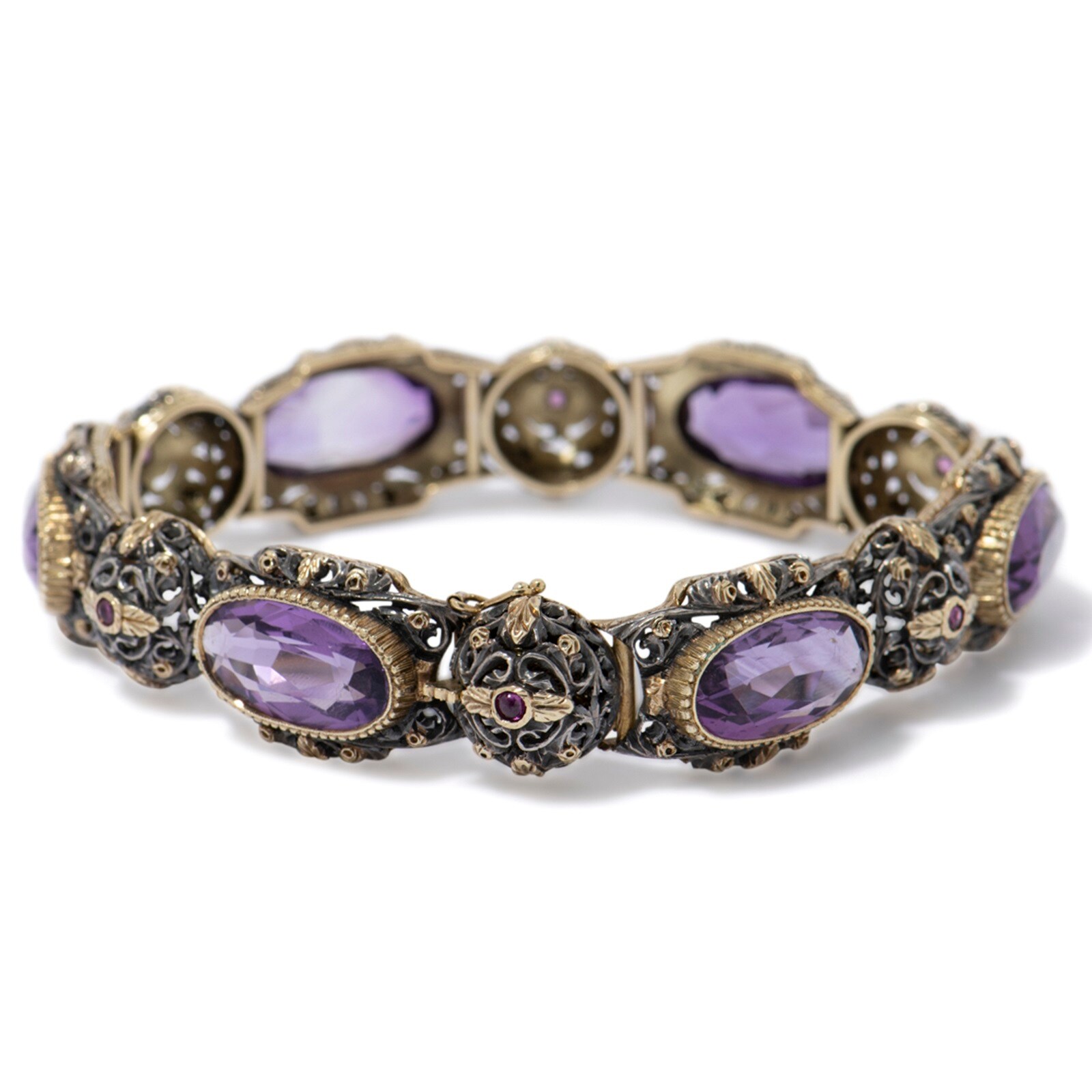 Vintage And Estate Jewelry 18K Yellow Gold & Silver Buccellati Amethyst Bracelet