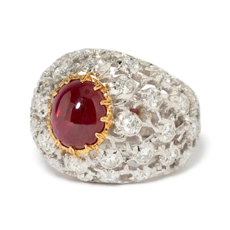 Vintage And Estate Jewelry Vintage 18K Yellow & White Gold Buccellati Ruby & Diamond Ring - Size 7.25 Vintage And Estate Jewelry Vintage 18K Yellow & White Gold Buccellati Ruby & Diamond Ring - Size 7.25
