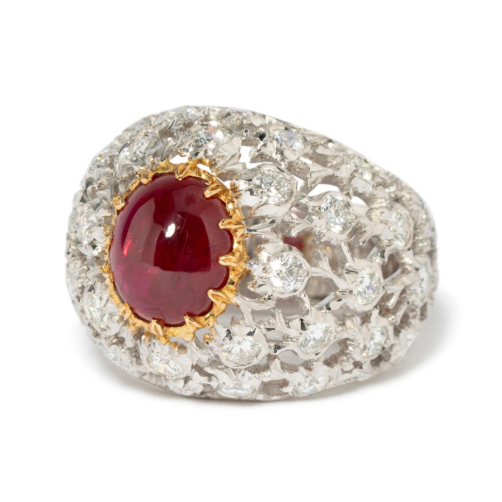 Vintage And Estate Jewelry Vintage 18K Yellow & White Gold Buccellati Ruby & Diamond Ring - Size 7.25