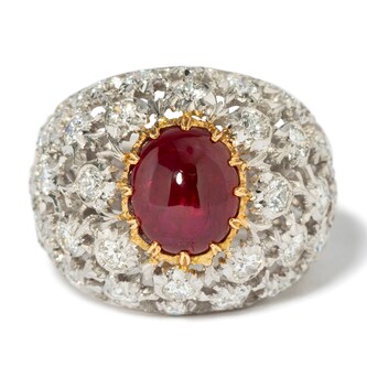 Vintage And Estate Jewelry Vintage 18K Yellow & White Gold Buccellati Ruby & Diamond Ring - Size 7.25