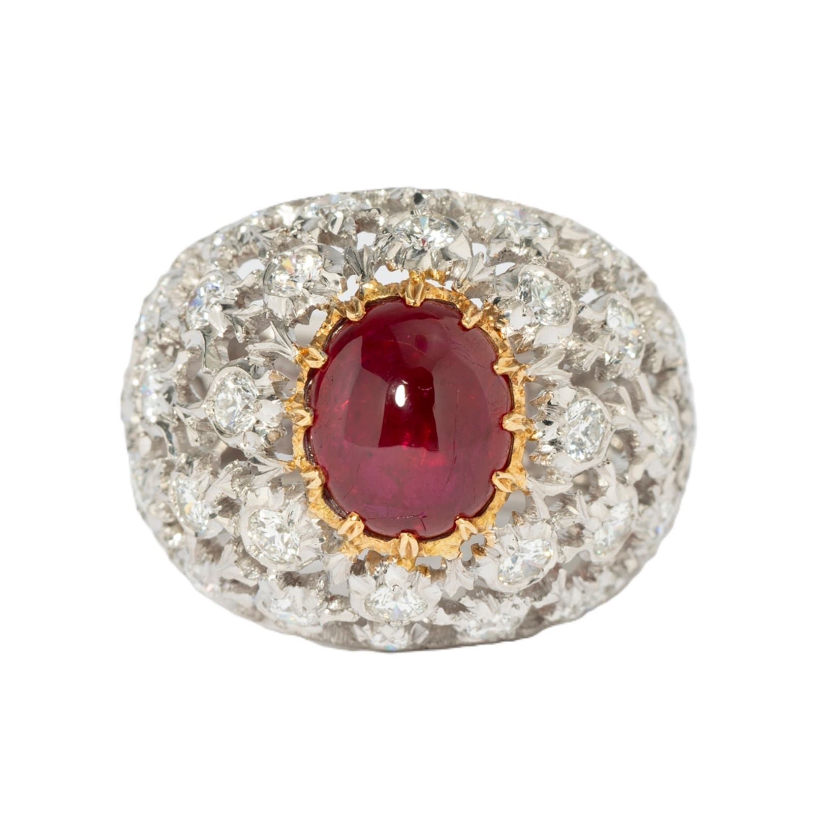 Vintage And Estate Jewelry Vintage 18K Yellow & White Gold Buccellati Ruby & Diamond Ring - Size 7.25