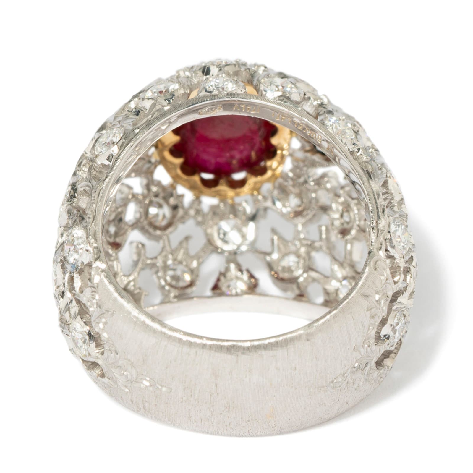 Vintage And Estate Jewelry Vintage 18K Yellow & White Gold Buccellati Ruby & Diamond Ring - Size 7.25