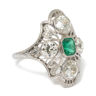 Vintage And Estate Jewelry Vintage Platinum Emerald & Diamond Ring - Size 6.5 Vintage And Estate Jewelry Vintage Platinum Emerald & Diamond Ring - Size 6.5