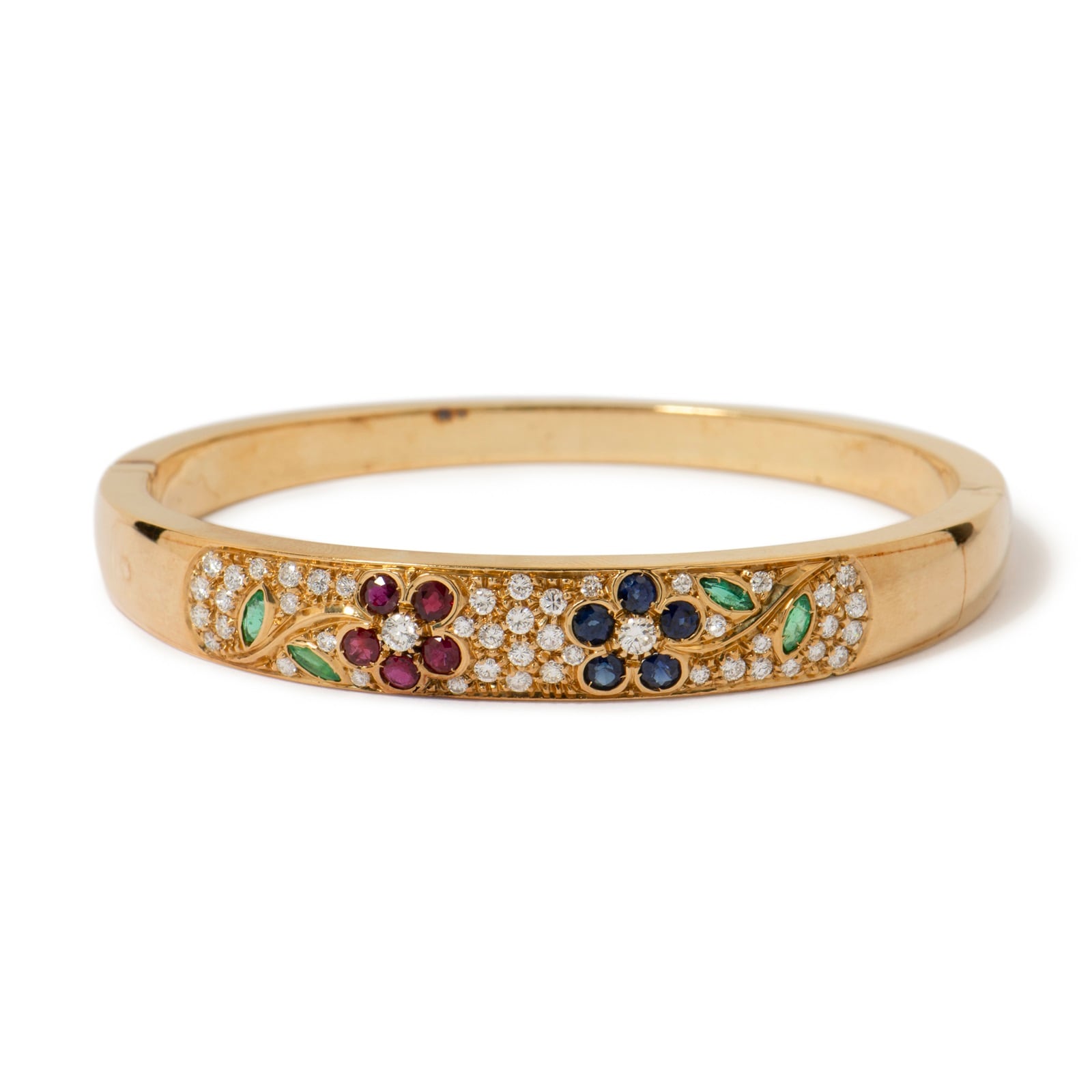 Vintage And Estate Jewelry Vintage 18K Yellow Gold Diamond & Multi-Color Stone Bracelet