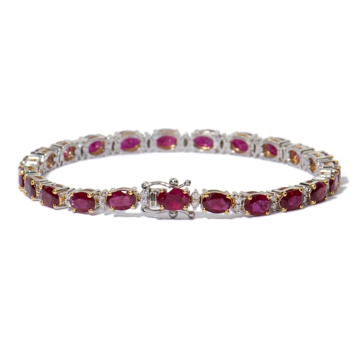 Vintage And Estate Jewelry Contemporary 18K Yellow & White Ruby & Diamond Bracelet - Size 7