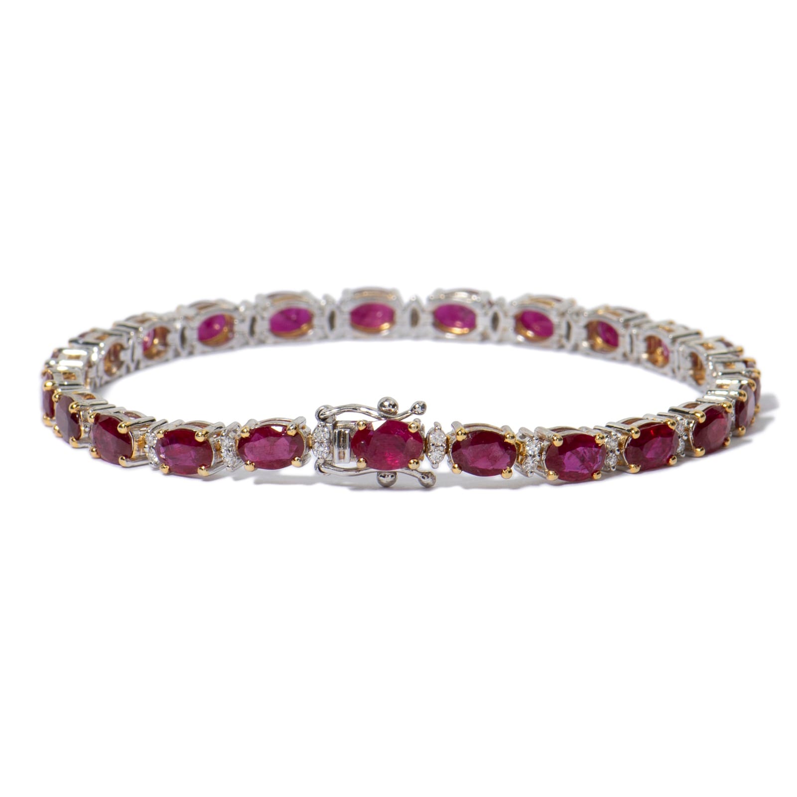 Vintage And Estate Jewelry Contemporary 18K Yellow & White Ruby & Diamond Bracelet - Size 7