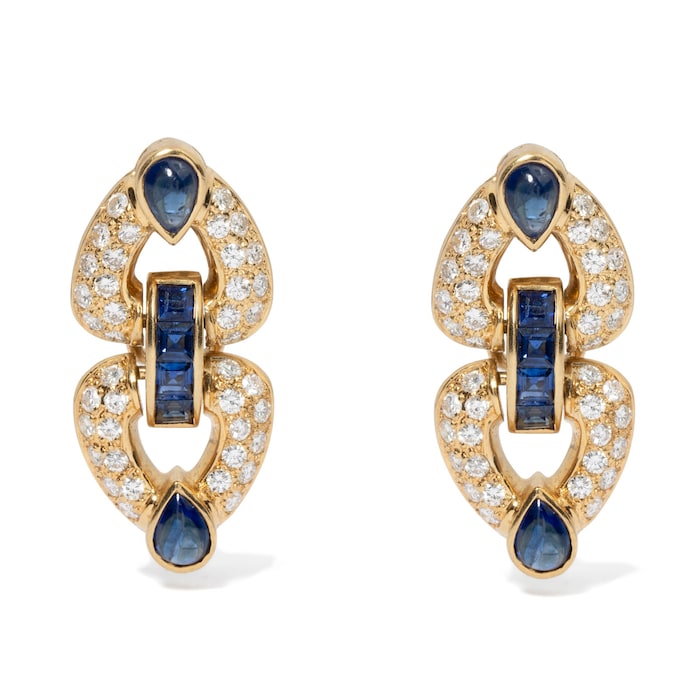 Vintage And Estate Jewelry Vintage 18K Yellow Gold Sapphire & Diamond Earrings