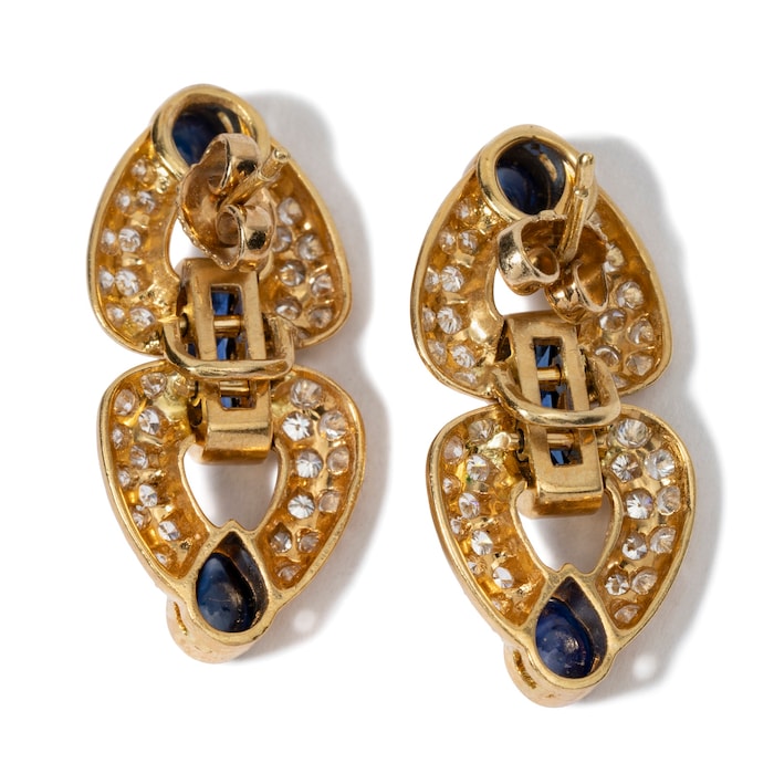 Vintage And Estate Jewelry Vintage 18K Yellow Gold Sapphire & Diamond Earrings