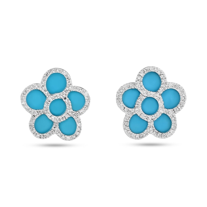 Vintage And Estate Jewelry Contemporary 18K White Gold Turquoise & Diamond Earrings