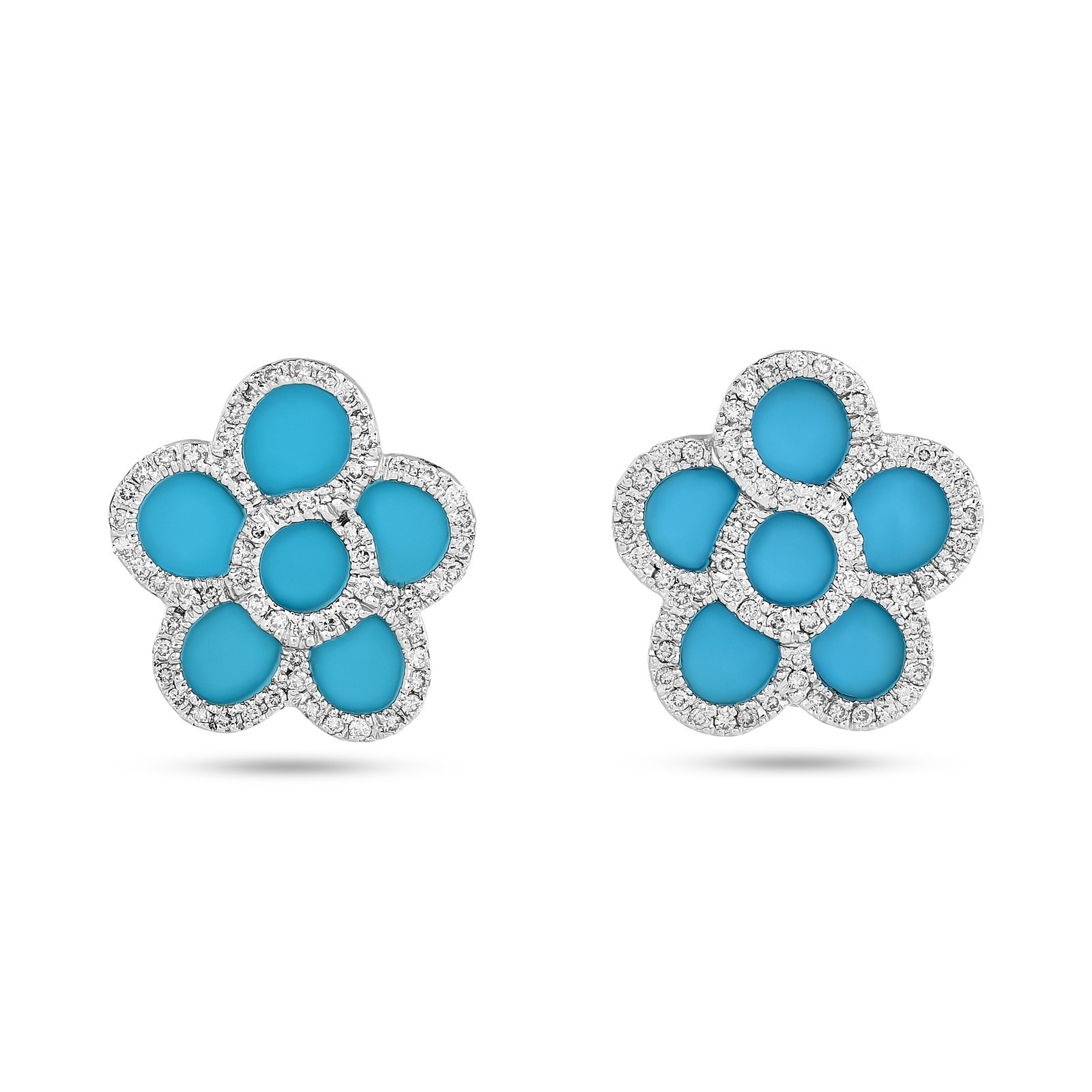 Vintage And Estate Jewelry Contemporary 18K White Gold Turquoise & Diamond Earrings