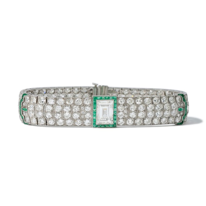 Vintage And Estate Jewelry Vintage Platinum Emerald & Diamond Bracelet