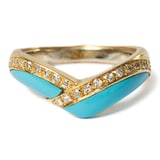 Vintage And Estate Jewelry Stunning 18K Yellow Gold Turquoise & Diamond Vintage Ring - Size 8.25