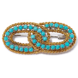 Vintage And Estate Jewelry Vintage 18K Yellow & White Turquoise Pin Vintage And Estate Jewelry Vintage 18K Yellow & White Turquoise Pin