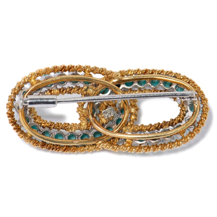 Vintage And Estate Jewelry Vintage 18K Yellow & White Turquoise Pin