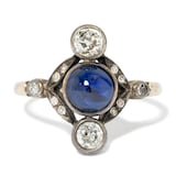 Vintage And Estate Jewelry Antique 14K Yellow Gold & Silver Sapphire & Diamond Ring - Size 8.25