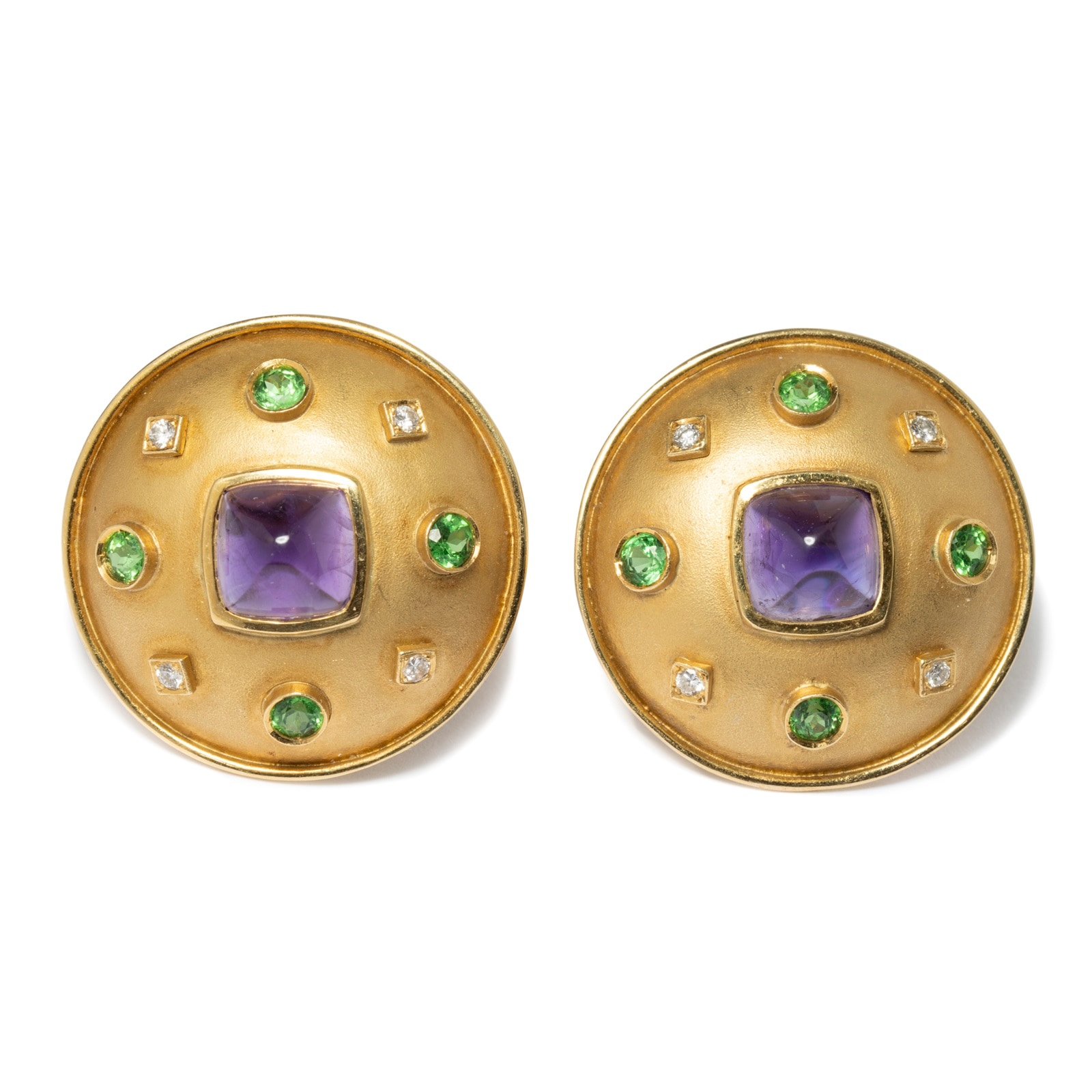 Vintage And Estate Jewelry Vintage 18K Yellow Gold Diamond & Multi-Color Stone Earrings