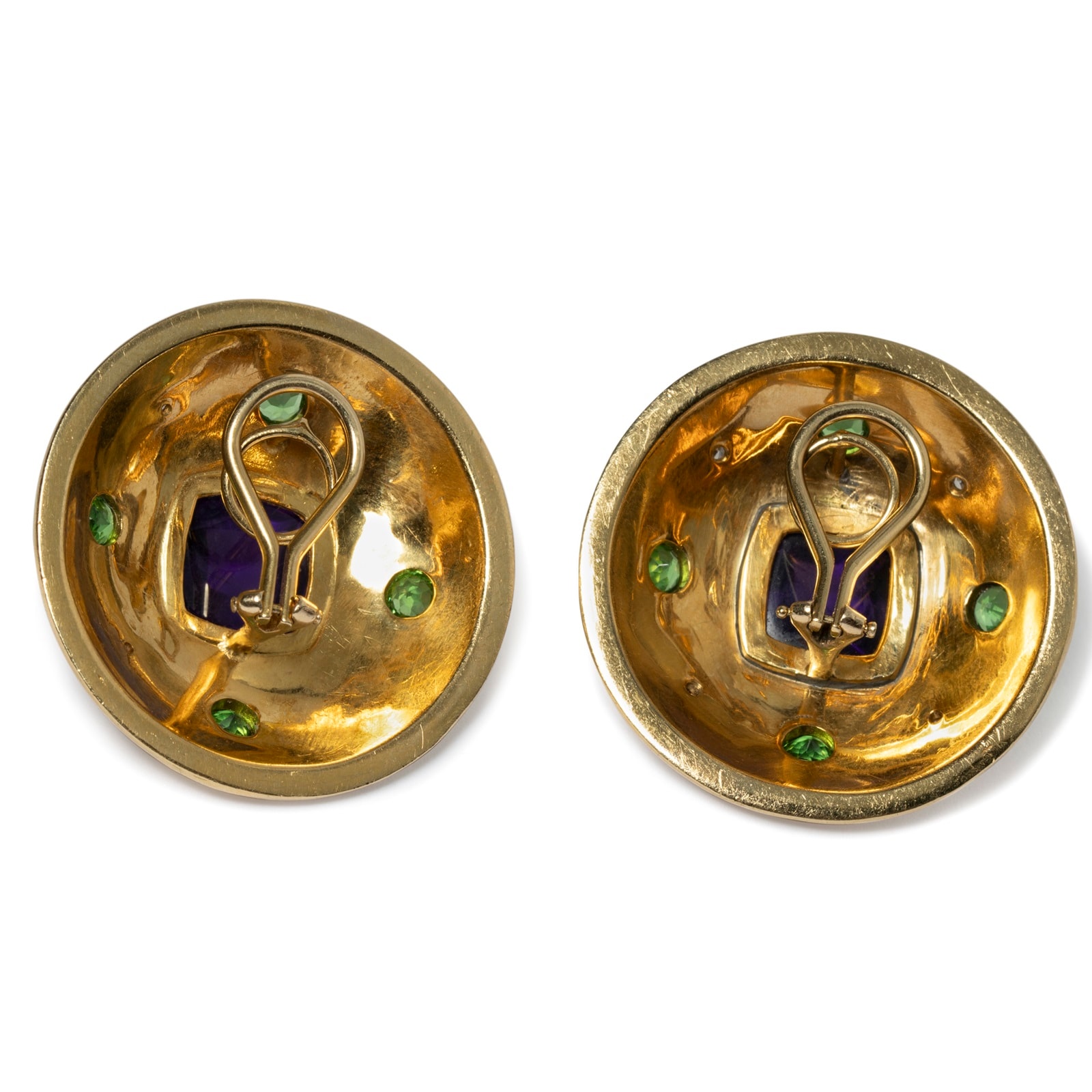 Vintage And Estate Jewelry Vintage 18K Yellow Gold Diamond & Multi-Color Stone Earrings