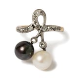 Vintage And Estate Jewelry Charming 14K Yellow Gold & Silver Pearl & Diamond Antique Ring - Size 5