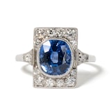 Vintage And Estate Jewelry Elegant Platinum Sapphire & Diamond Vintage Ring - Size 8.5