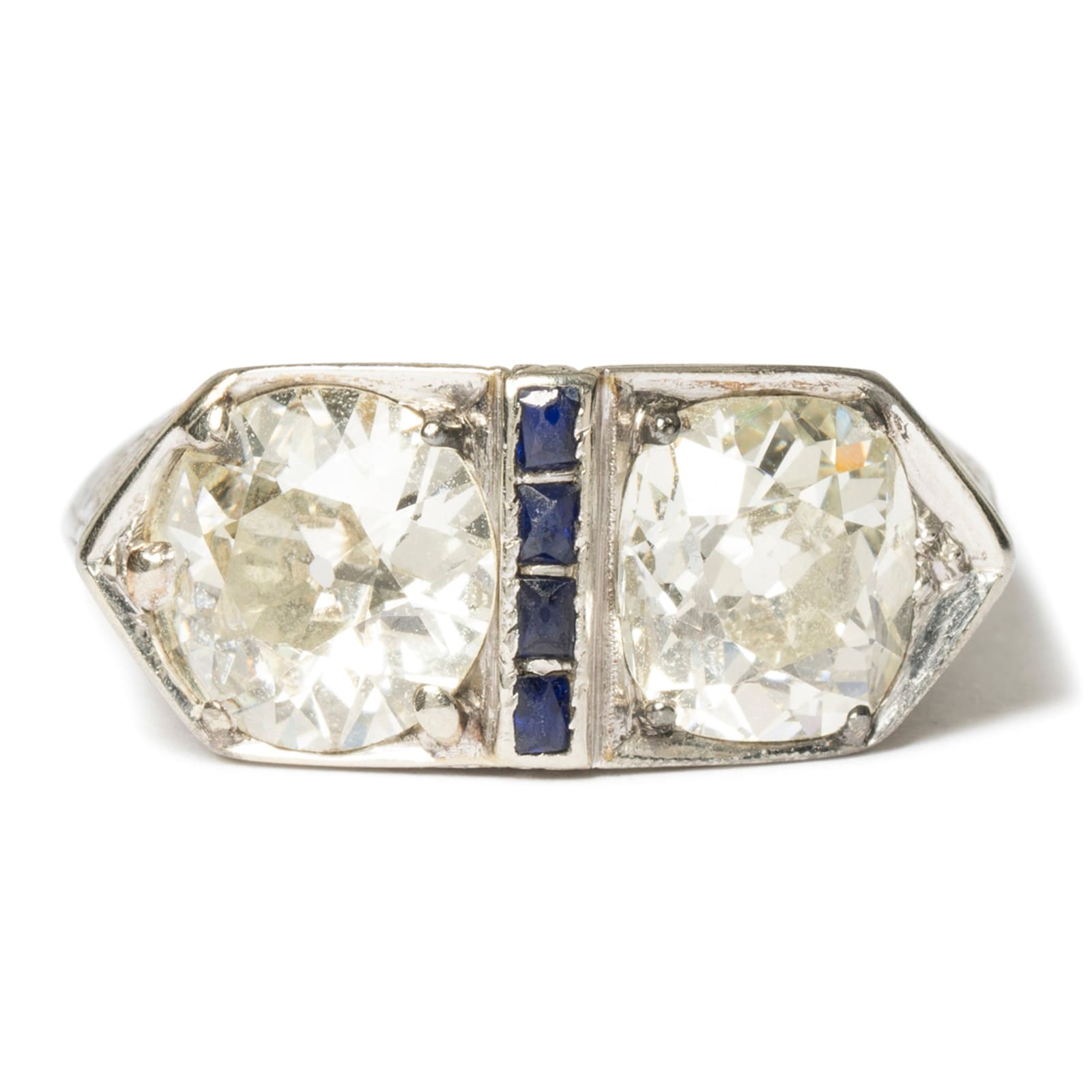 Vintage And Estate Jewelry Vintage 14K White Gold Diamond & Multi-Color Stone Ring - Size 7.25