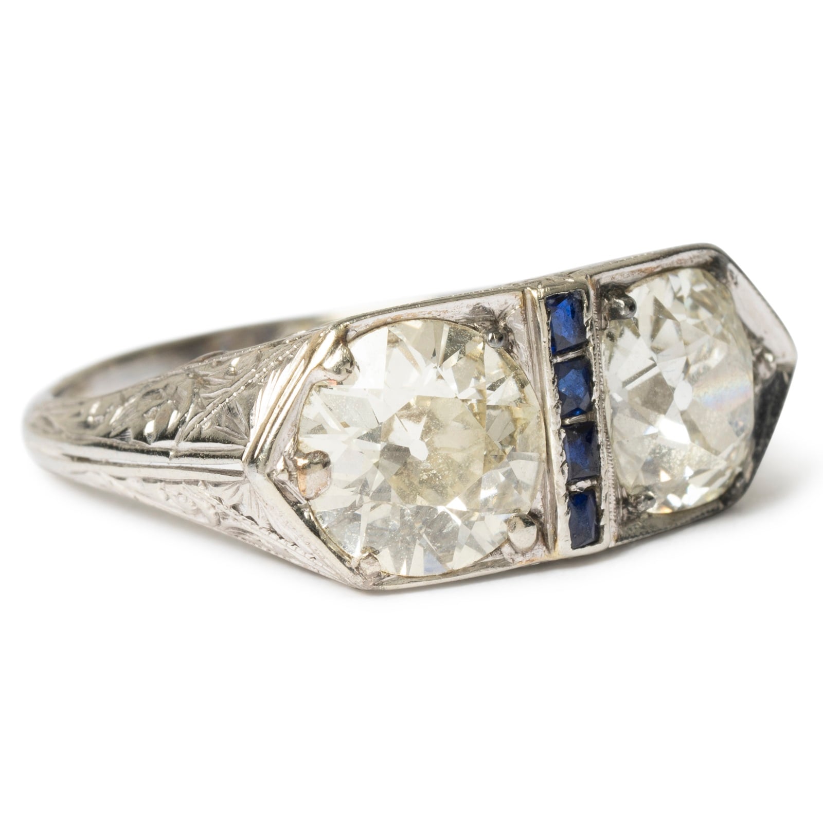 Vintage And Estate Jewelry Vintage 14K White Gold Diamond & Multi-Color Stone Ring - Size 7.25