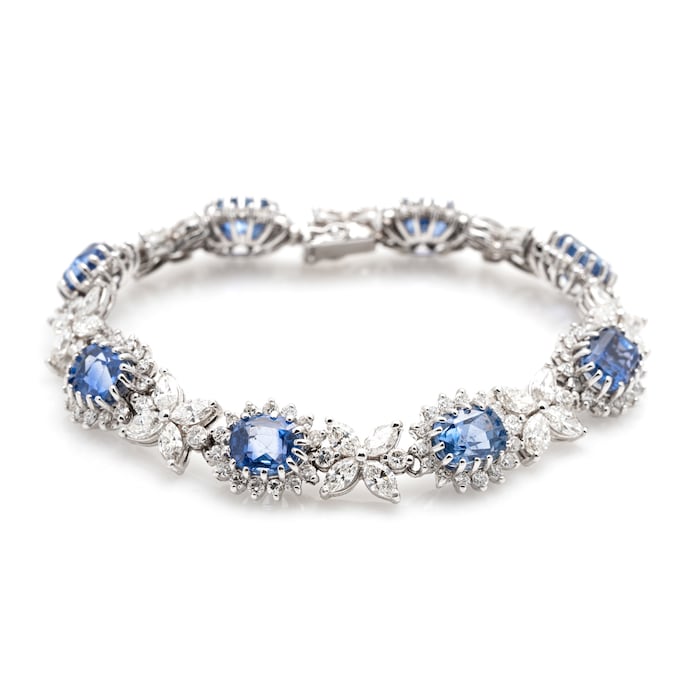 Vintage And Estate Jewelry Exquisite 14K White Gold Sapphire & Diamond Vintage Bracelet