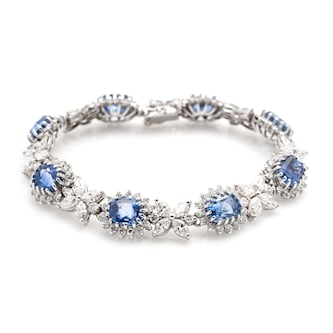 Vintage And Estate Jewelry Exquisite 14K White Gold Sapphire & Diamond Vintage Bracelet Vintage And Estate Jewelry Exquisite 14K White Gold Sapphire & Diamond Vintage Bracelet