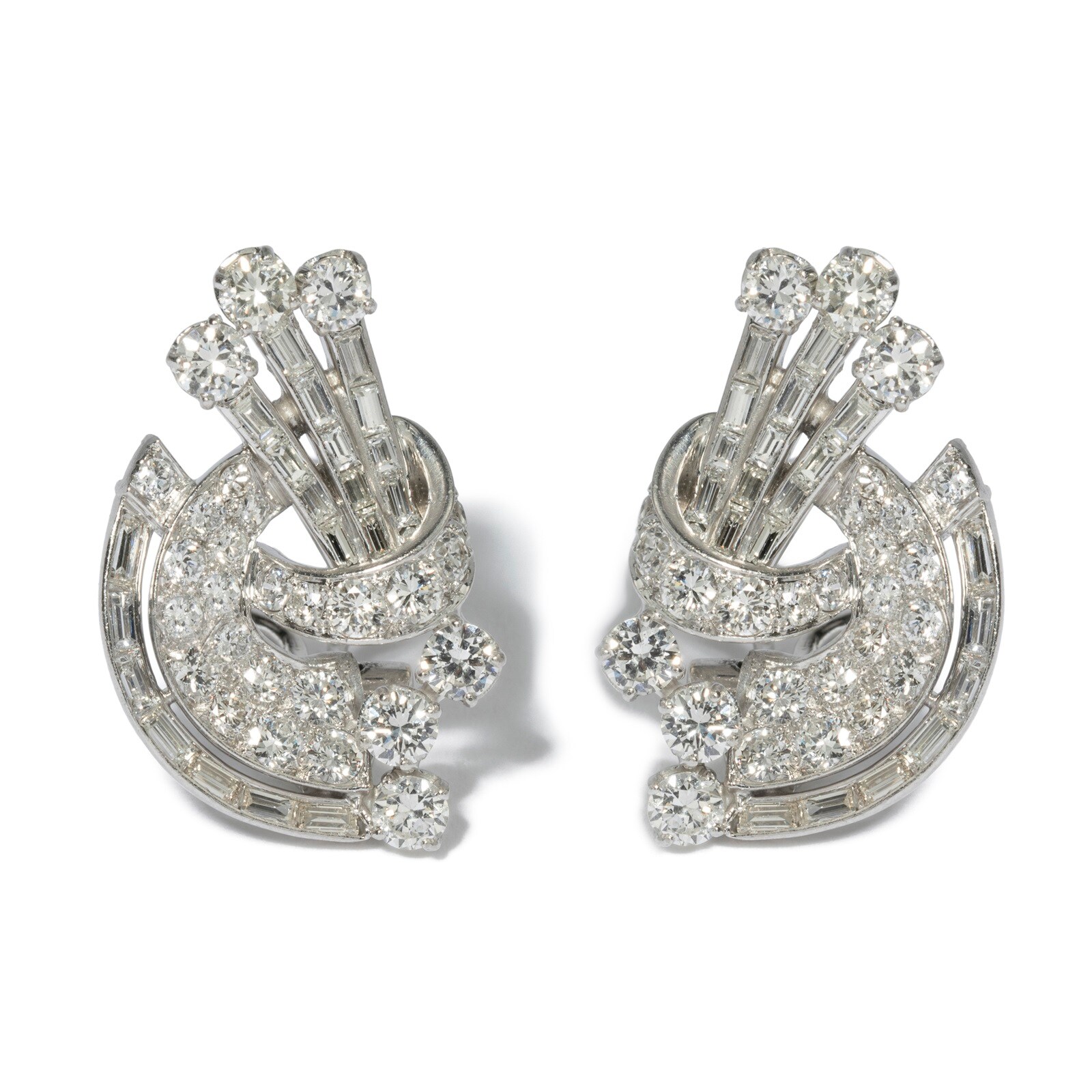 Vintage And Estate Jewelry Elegant Platinum Diamond Vintage Earrings