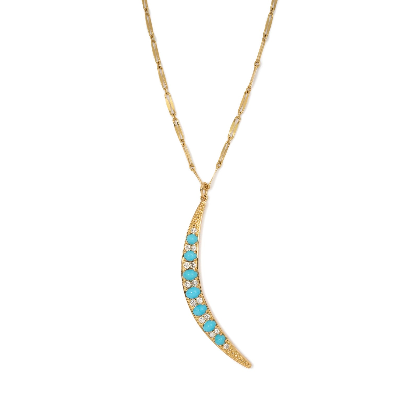 Vintage And Estate Jewelry 18K Yellow Gold Turquoise & Diamond Contemporary Necklace