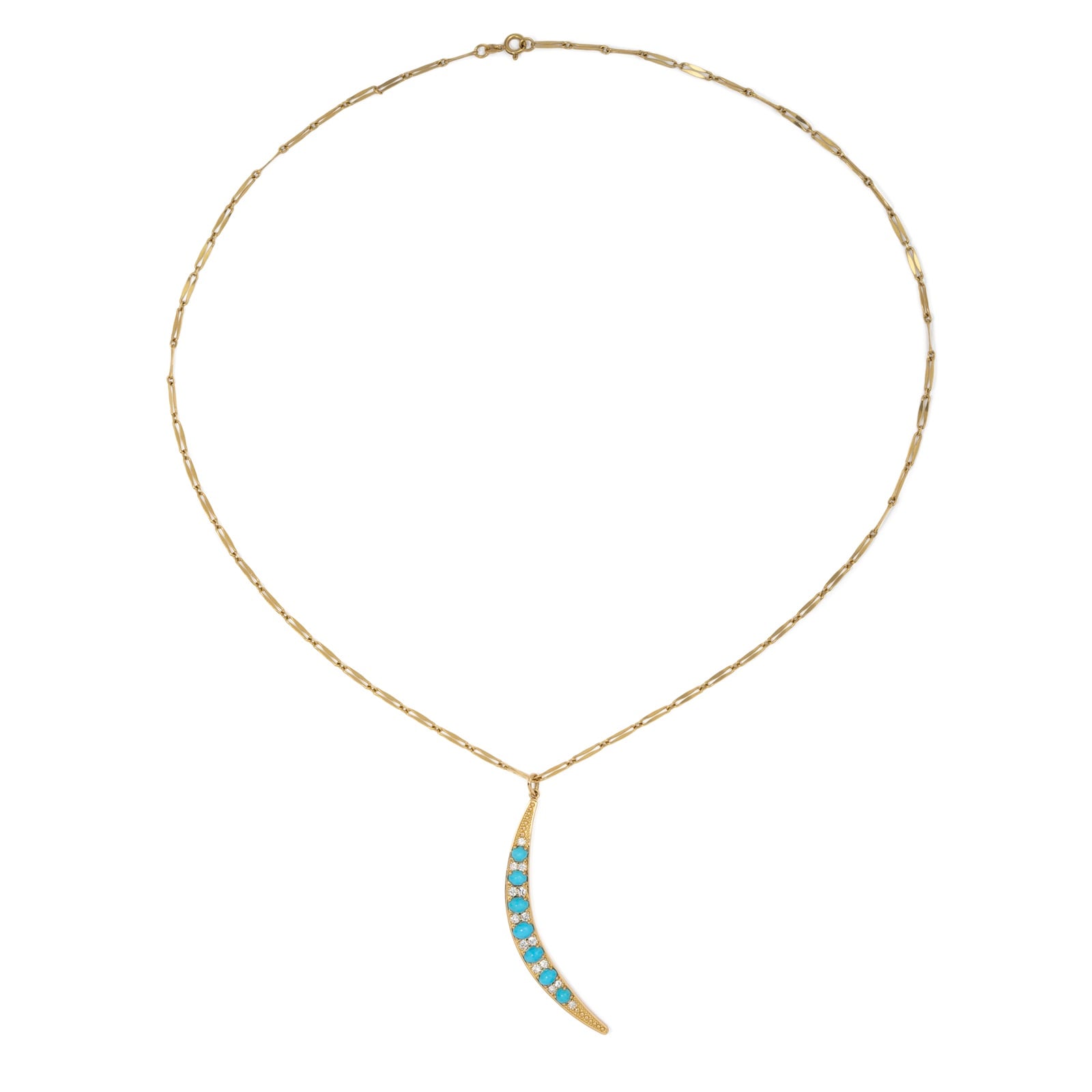 Vintage And Estate Jewelry 18K Yellow Gold Turquoise & Diamond Contemporary Necklace