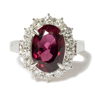 Vintage And Estate Jewelry Platinum Garnet & Diamond Vintage Ring - Size 7