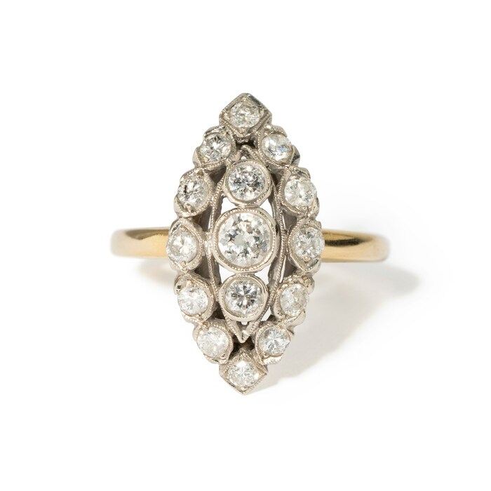 Vintage And Estate Jewelry Platinum and 14K Yellow Gold Diamond Antique Ring - Size 7