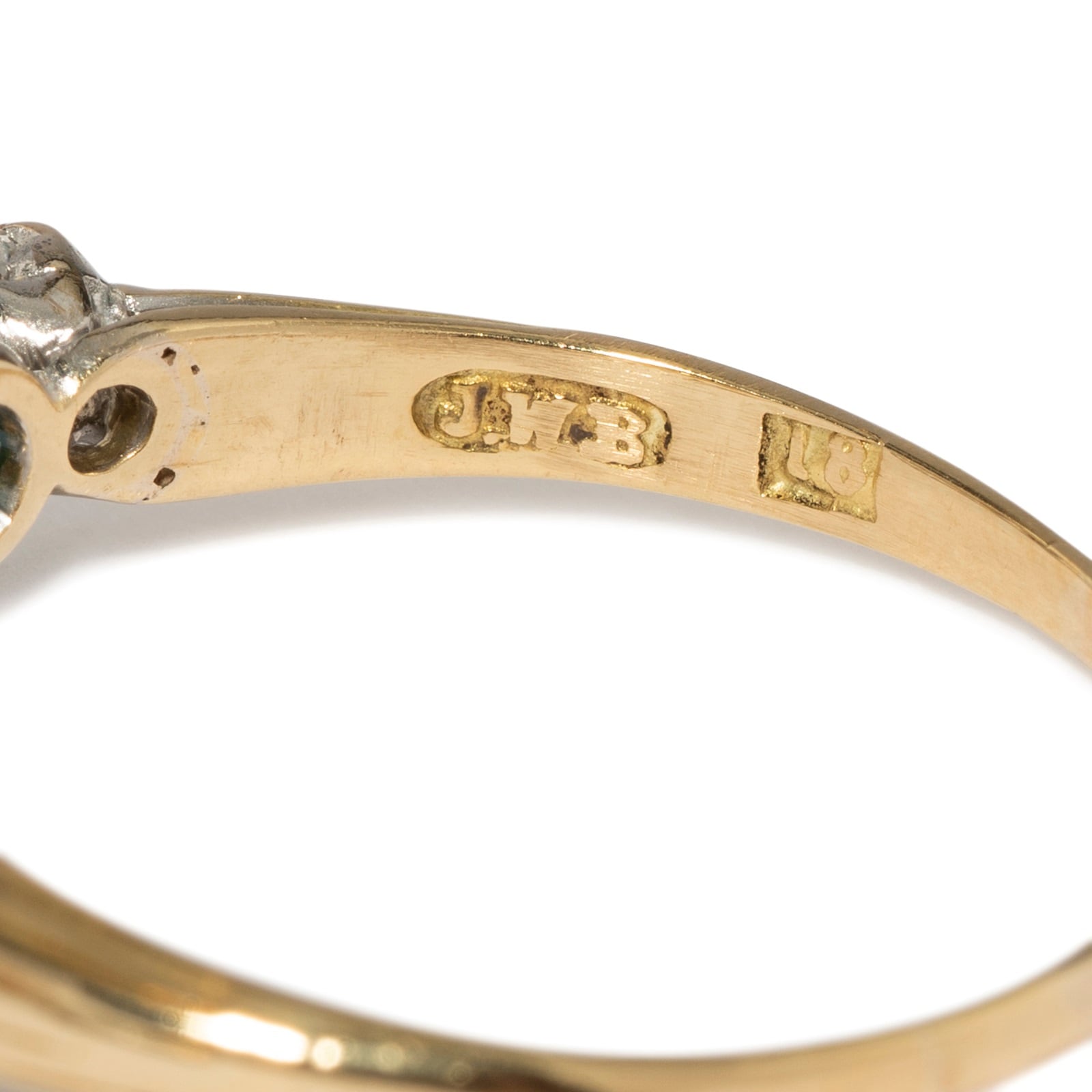 Vintage And Estate Jewelry Antique 18K Yellow Gold Ring With English Turquoise & Diamonds - Size 9