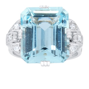 Pre-Owned and Vintage Jewellery Platinum Mid-Century Aquamarine & Diamond Ring