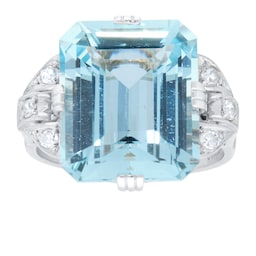 21250471 - Platinum Mid-Century Aquamarine 
Diamond Ring
