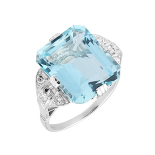 Pre-Owned and Vintage Jewellery Platinum Mid-Century Aquamarine & Diamond Ring