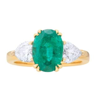 Pre-Owned and Vintage Jewellery 18ct French Yellow & White Gold Ring with a Colombian Emerald and Diamond Hearts