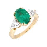 Pre-Owned and Vintage Jewellery 18ct French Yellow & White Gold Ring with a 2.69ct Colombian Emerald and Diamond Hearts