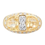 Pre-Owned and Vintage Jewellery 18ct Yellow Gold, Halfmoon Yellow Sapphire & Diamond Ring - Ring Size N